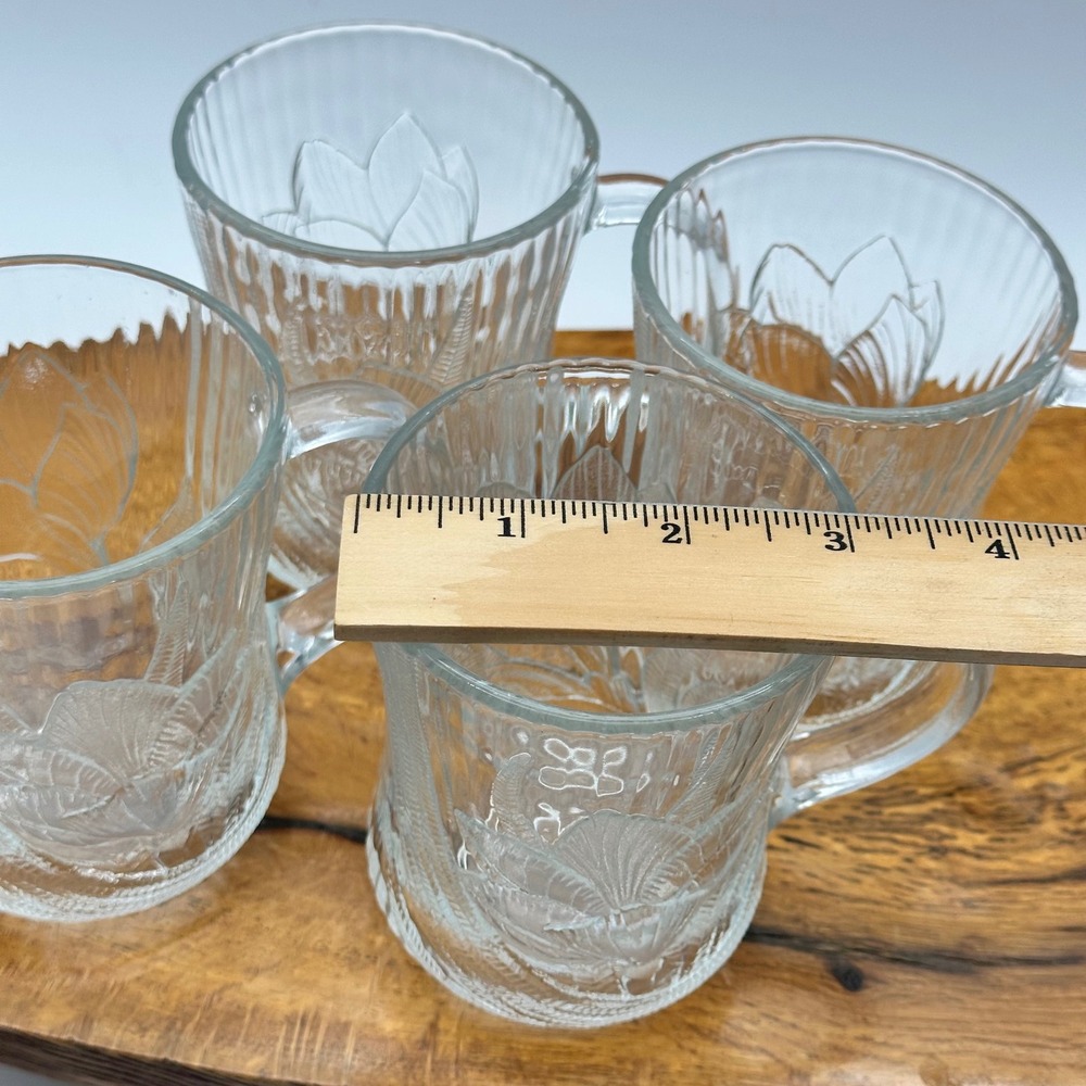 Arcoroc France Canterbury Crocus Clear Glass Mugs Set of 4 - Picture 5 of 6
